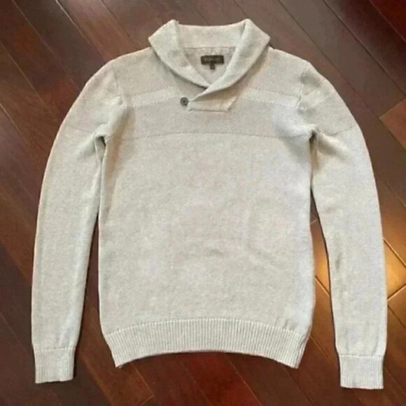 RW&CO Men’s Sweater Pullover Shawl Collar Cotton Textured Knit Grey Small - Picture 5 of 14